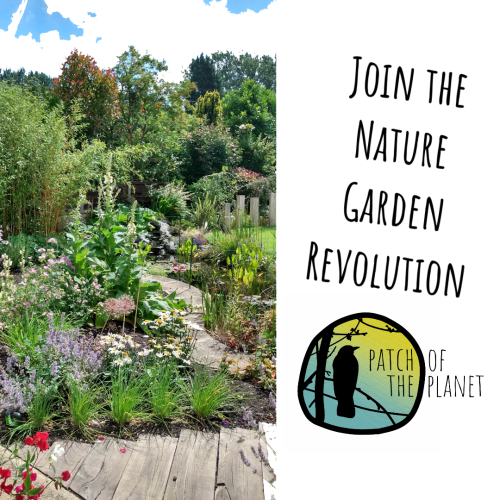 Image showing a nature garden with the phrase "Join the Nature Garden Revolution"