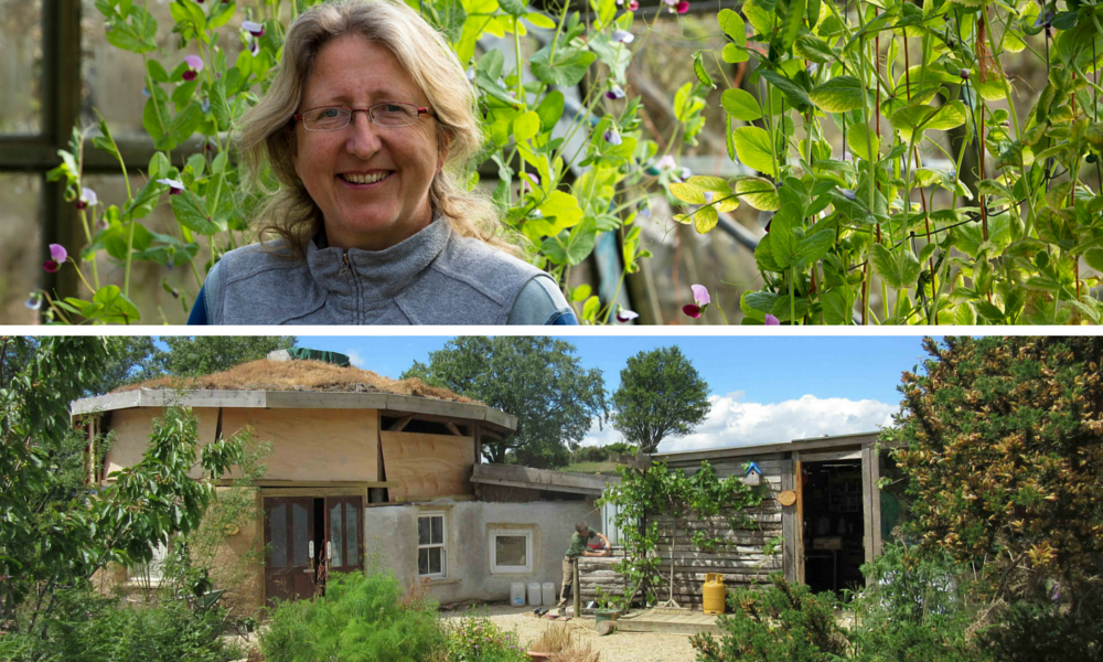 Suzie Cahn in her garden, and below the barn and kitchen at Carraig Dulra