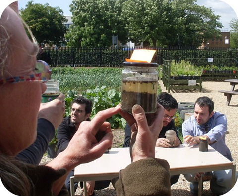 Inspecting soil in a jam jar test