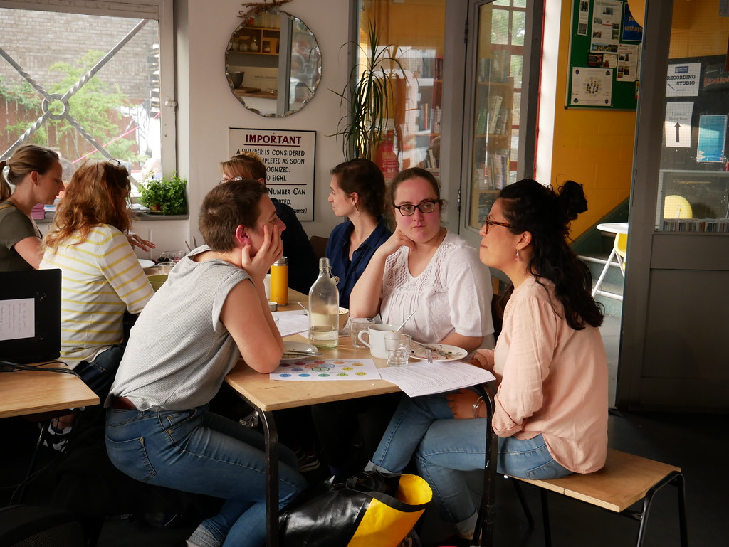 Pot luck supper, people chatting