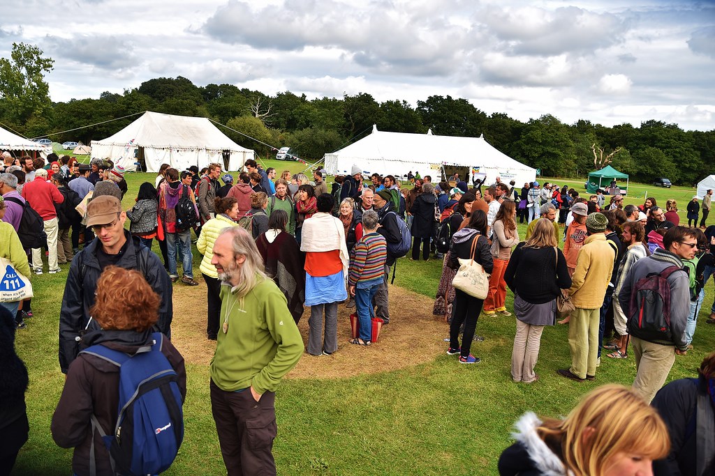 Convergence gathering of people in a field