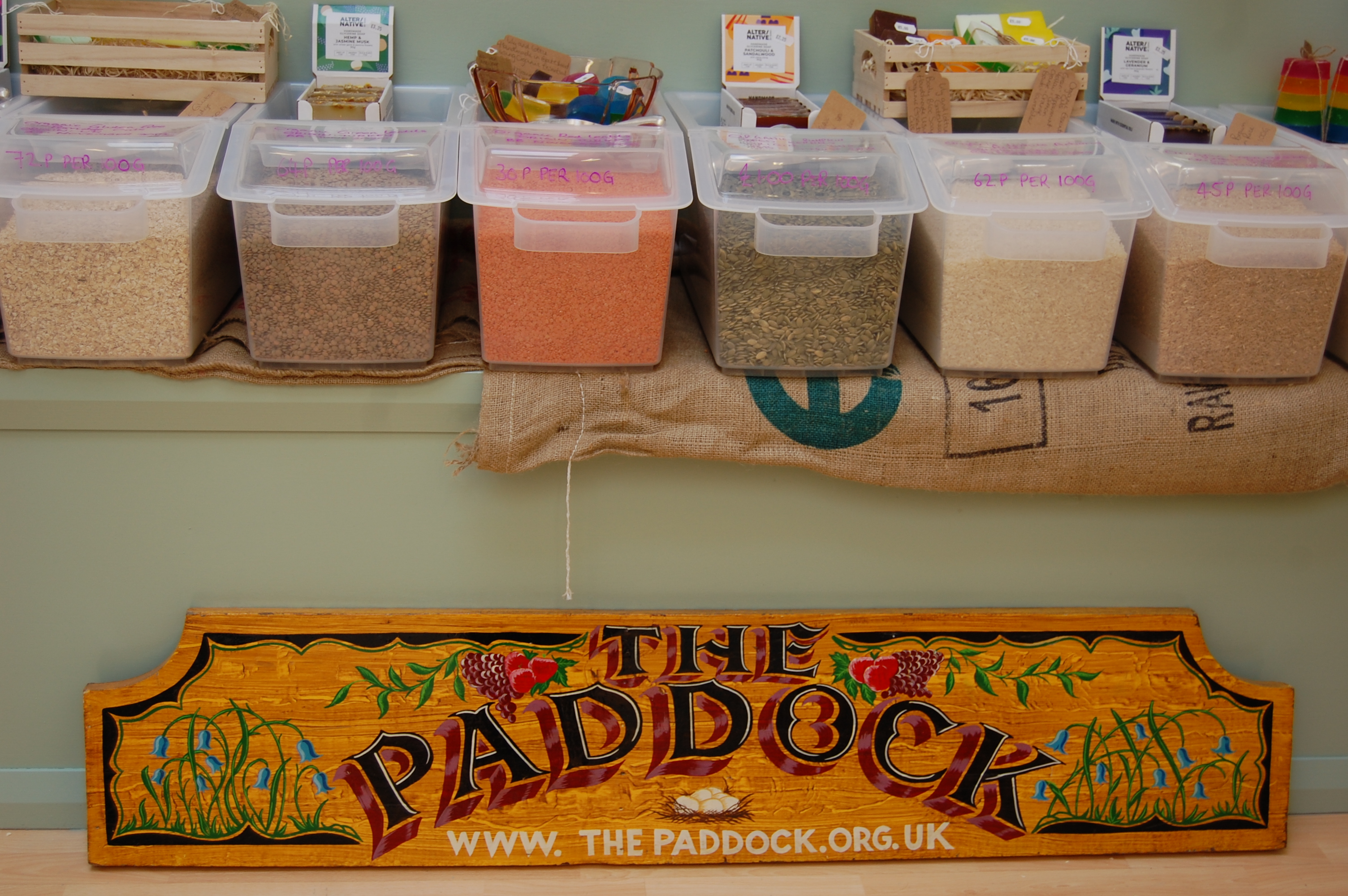 The Paddock plastic free pantry wooden sign and containers