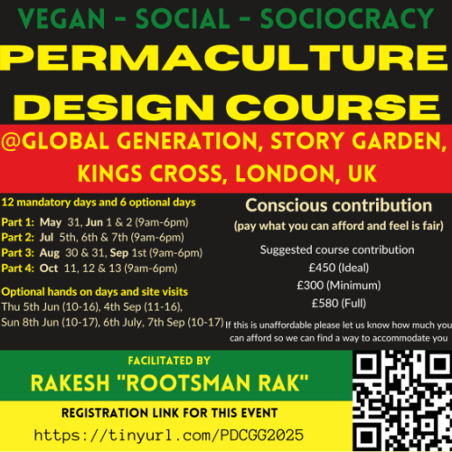 11 to 16 day Urban - Vegan - Permaculture Design Course (emphasis on Decolonisation Art & Music)