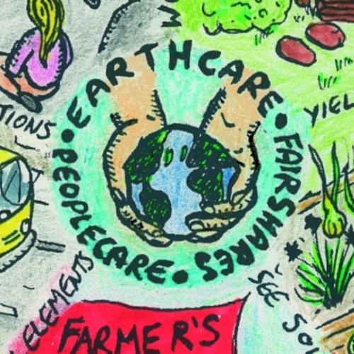 Earth care, people care, fair shares hand drawn design