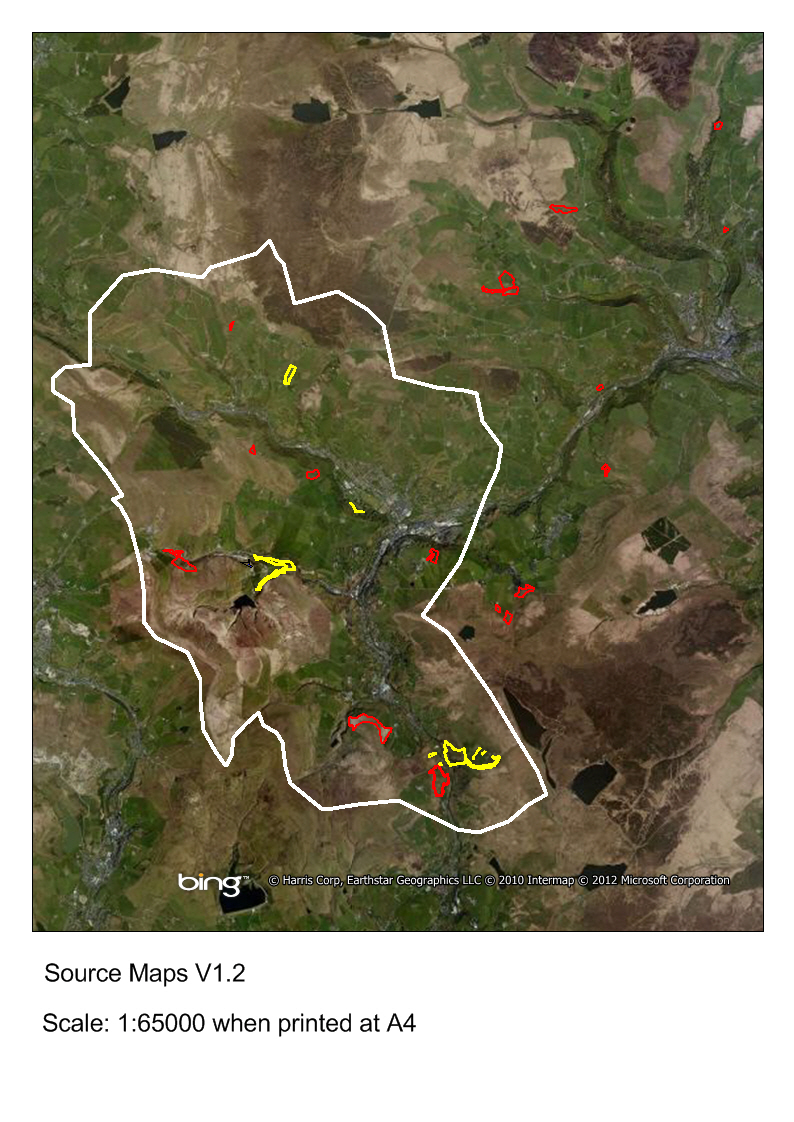 Aerial map of the Upper Calder Valley, with Treesponsibility planting sites highlighted