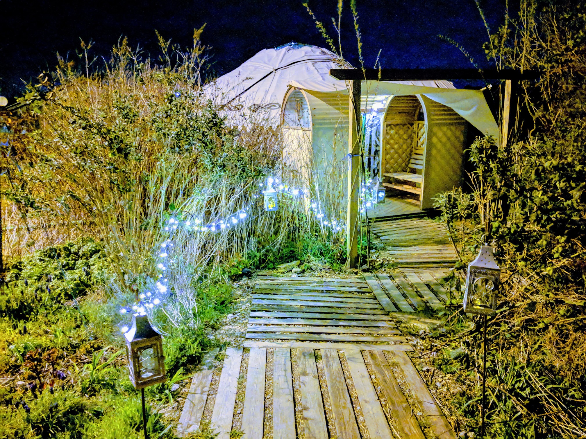 Sol Haven Yurt at night